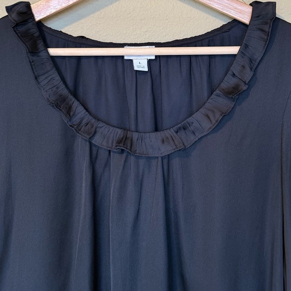 J. Crew Black Ruffle Long Sleeve Flowy Satin Blouse Size Large - Picture 4 of 8